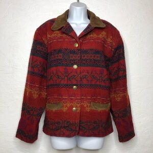 Woolrich | 84% Wool Red Floral Chore Coat Navajo Aztec Southwestern USA Made